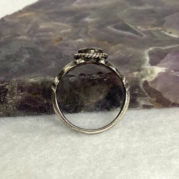 Oxidized Sterling Silver 925 Oval Amethyst Scrollwork Openwork Ring Size 6.75 - Picture 7 of 16